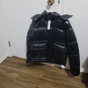 NO BOUNDARIES PUFFER JACKET WOMEN'S MEDIUM SHINY BLACK NEW